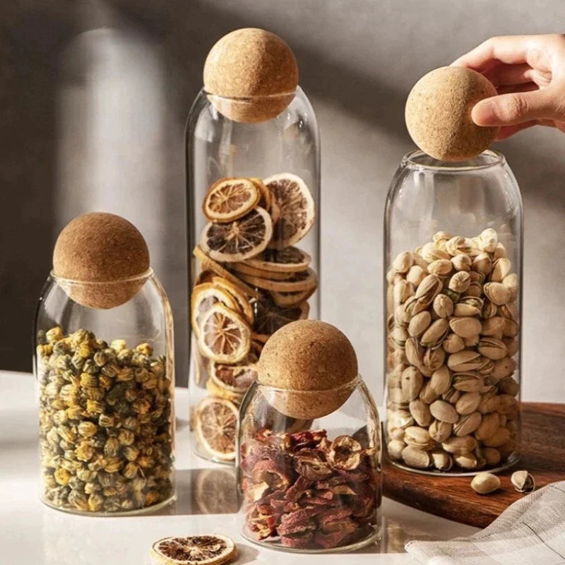 4pc Ball Cork Glass Jar Set