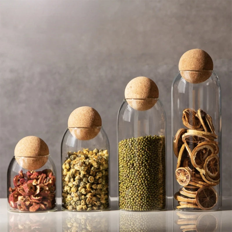 4pc Ball Cork Glass Jar Set